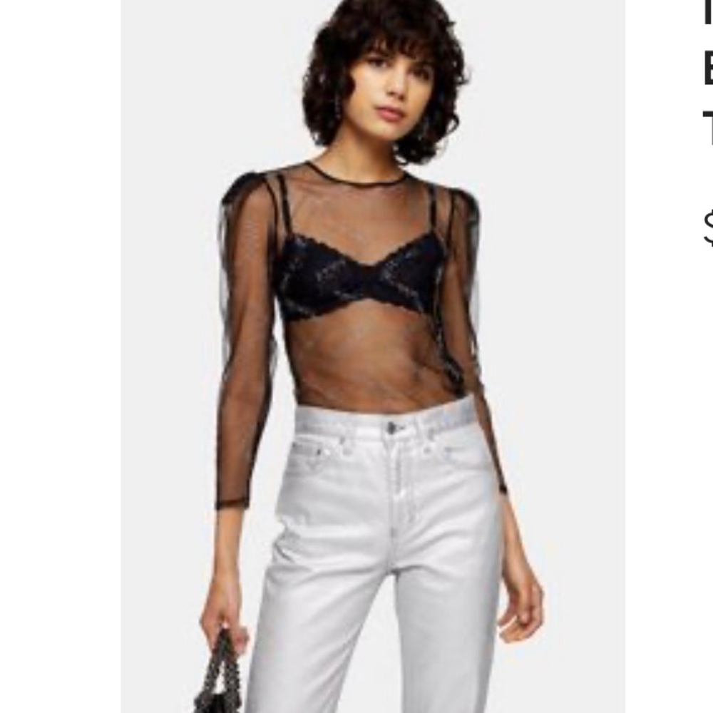 Topshop Sheer Embellished Mesh Top
